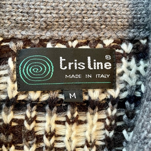 Tris Line Made in Italy Wool Blend Cardigan Sweater Size M Gray Fair Isle Dad - Picture 8 of 10
